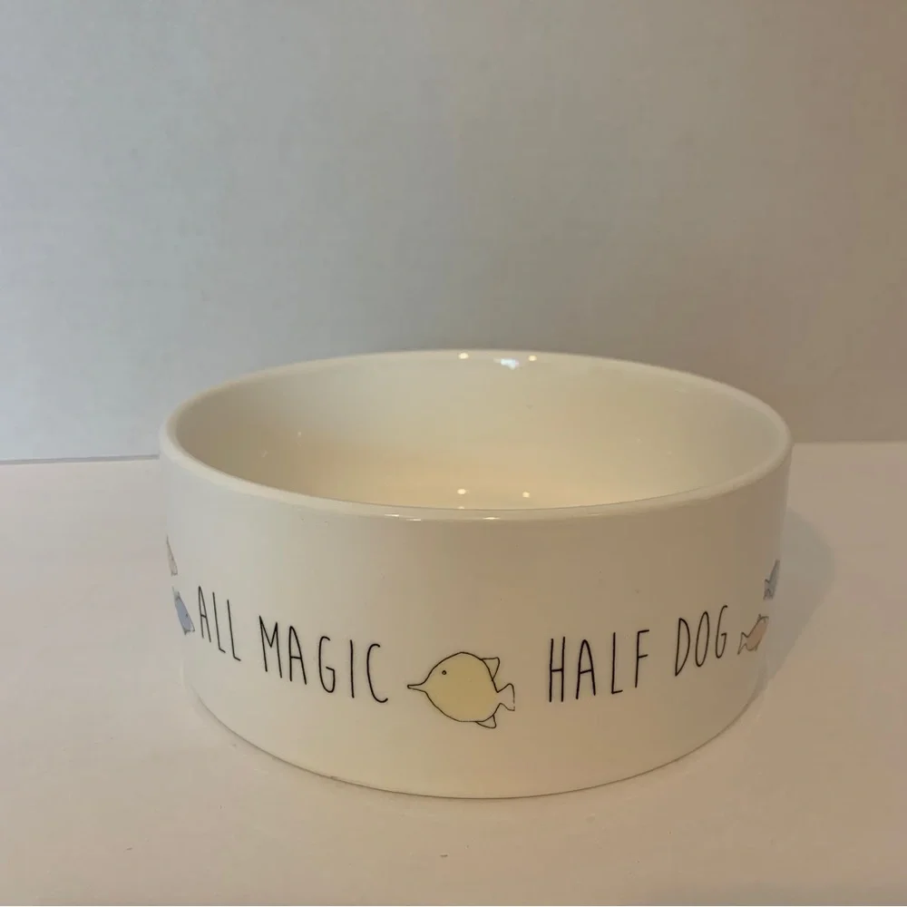 Dog Bowl 6” Round Dishwasher Microwave Safe Dish Cream Color Fish Dog Design